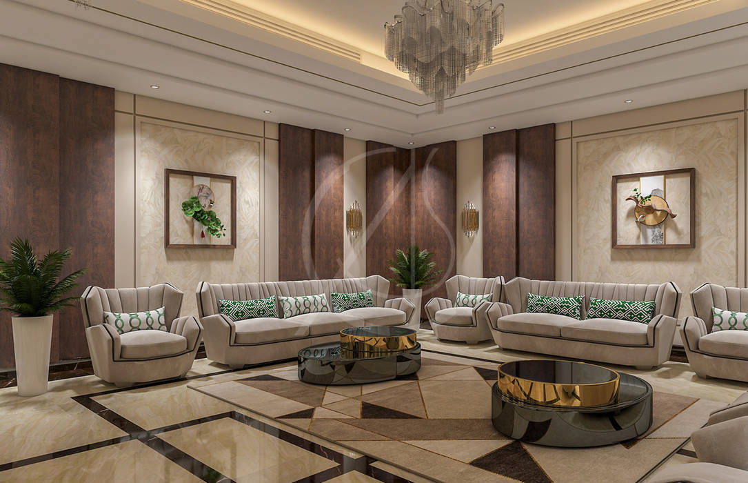 homify Nowoczesny salon living room, contemporary interior, contemporary villa, luxury villa, luxury home, majlis