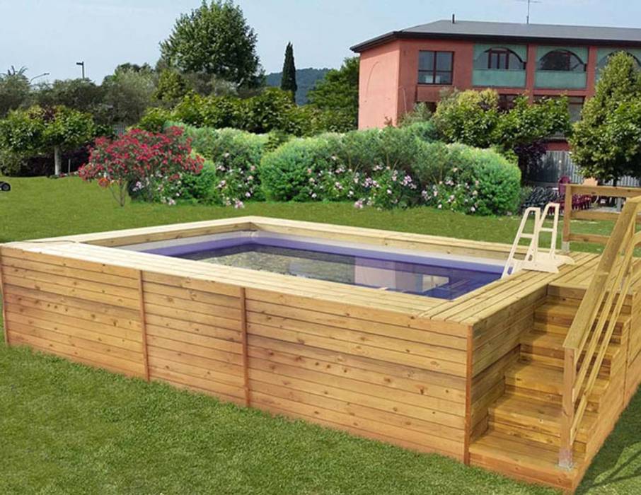 Piscina fuori terra rivestita in legno o WPC, montaggio fai da te, modello Clik Clak®. Abbiamo 4 misure disponibili con relativo prezzo. Troverai nel sito immagini e particolari, internamento ha un pvc armato garantito 15 anni., Aquazzura Piscine Aquazzura Piscine 정원 수영장