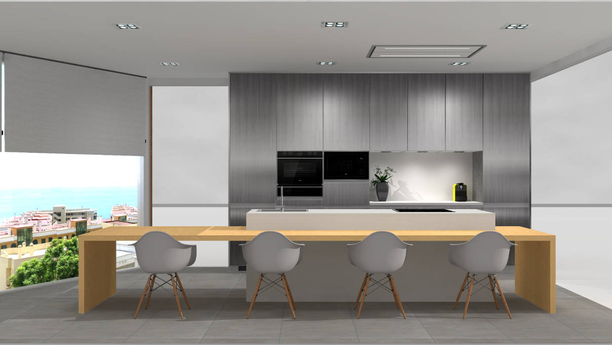 Projeto 3D para showroom de cozinhas, 7eva design - Arquitectura e Interiores 7eva design - Arquitectura e Interiores Dapur Modern