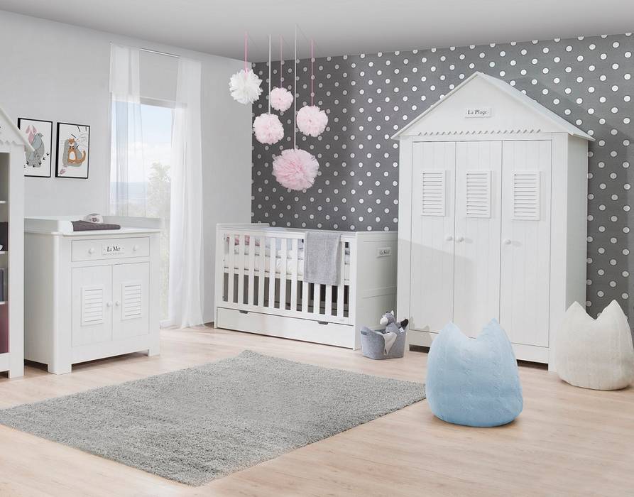 Babyzimmer komplett Saint-Tropez MDF weiss Set C QMM TraumMoebel Moderne Kinderzimmer MDF Betten und Krippen