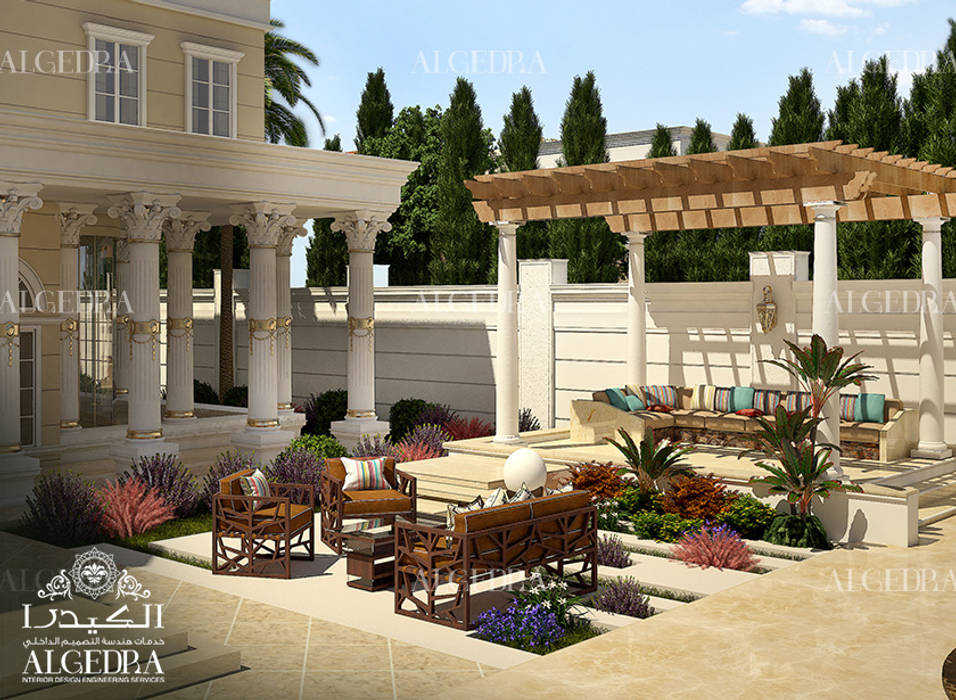 Backyard patio in luxury villa Algedra Interior Design Patios & Decks