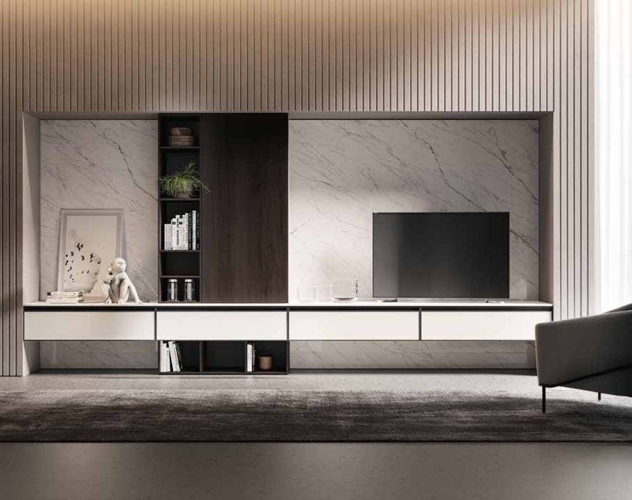 Parete attrezzata minimale coordinata ad una cucina open ...