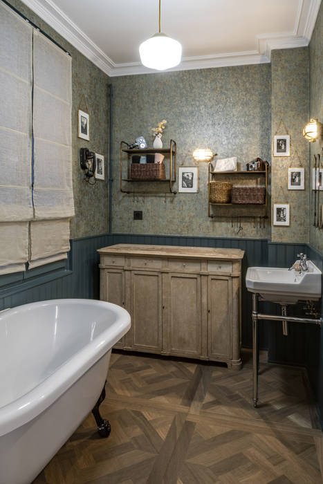 Salle de bain rétro 4eme Mur-Intérieurs Salle de bain moderne Salle de bain,vintage,baignoire sur pieds ,lavabo sur pieds,papier-peint