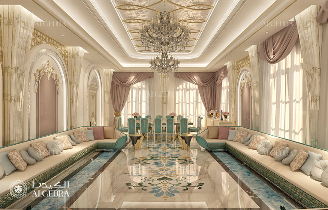 Luxurious classic style ladies majlis design in Dubai Algedra Interior Design Living room