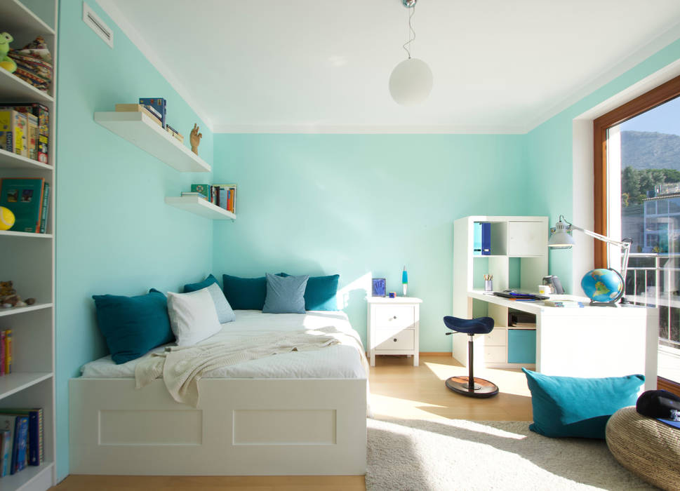 Reportaje fotográfico "Casa Pasiva", ONAHOME ONAHOME Dormitorios infantiles de estilo moderno habitación juvenil verde vintage cojines