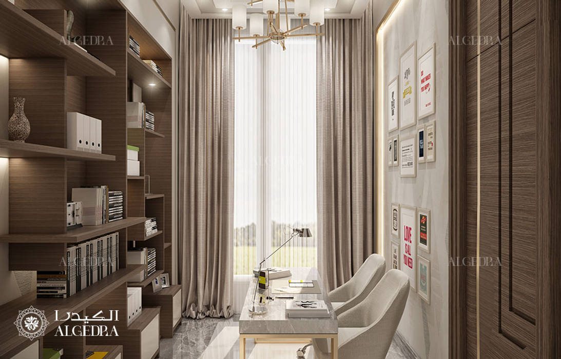 Small home office design in luxury villa Algedra Interior Design 書房/辦公室