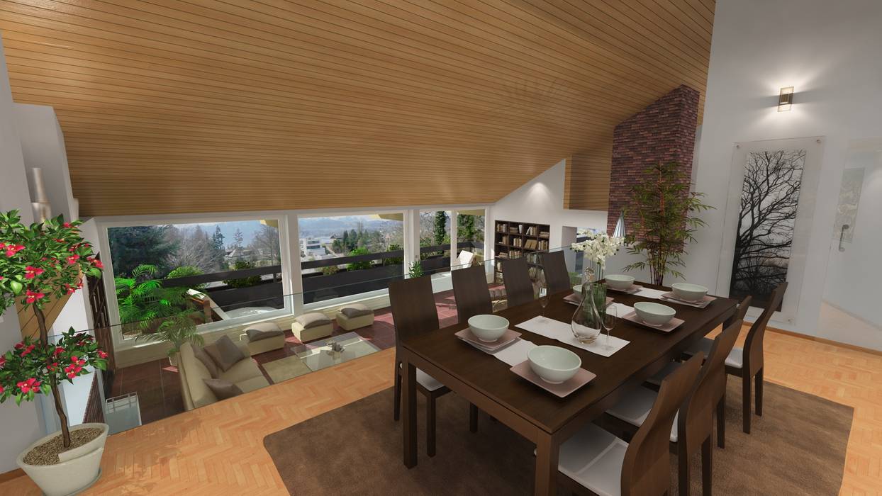 3D Visualisierung Haus am See, 3D Visualisierung epromod 3D Visualisierung epromod Modern dining room Wood Wood effect