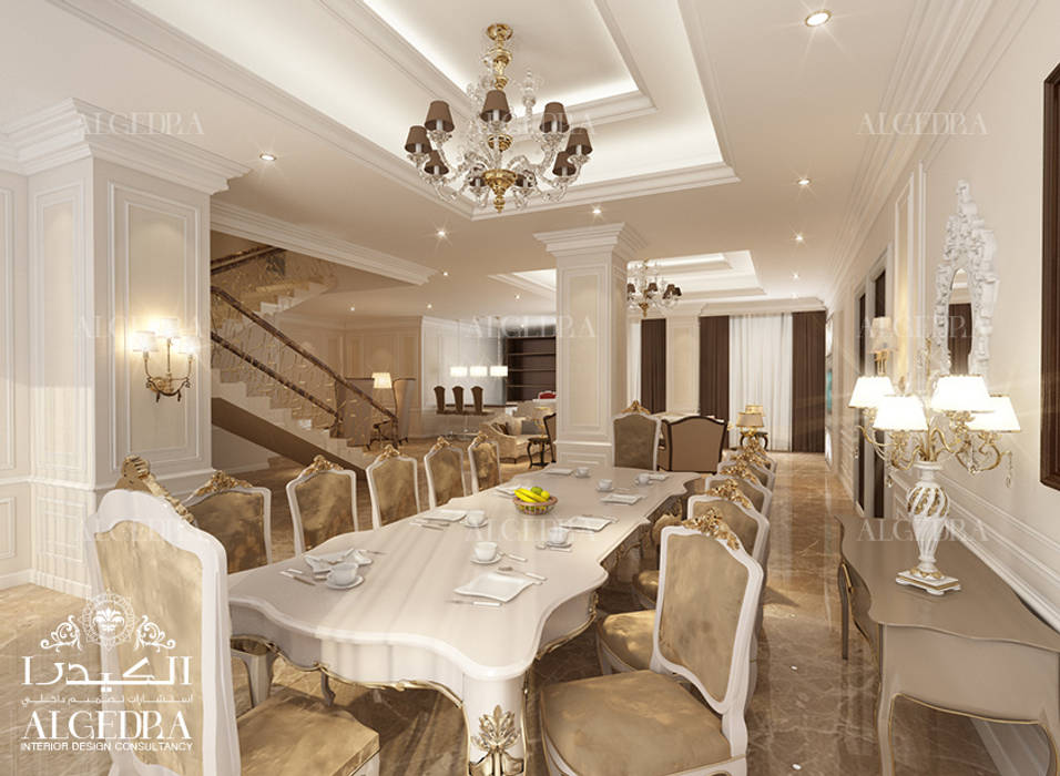 غرفة طعام على النمط الكلاسيكي في فيلا بالشارقة Algedra Interior Design غرفة السفرة