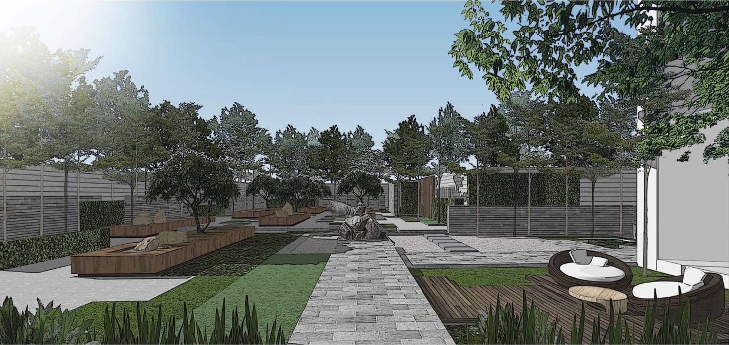 Garden Perspective ARLAN Landscape Architects Halaman depan Granit