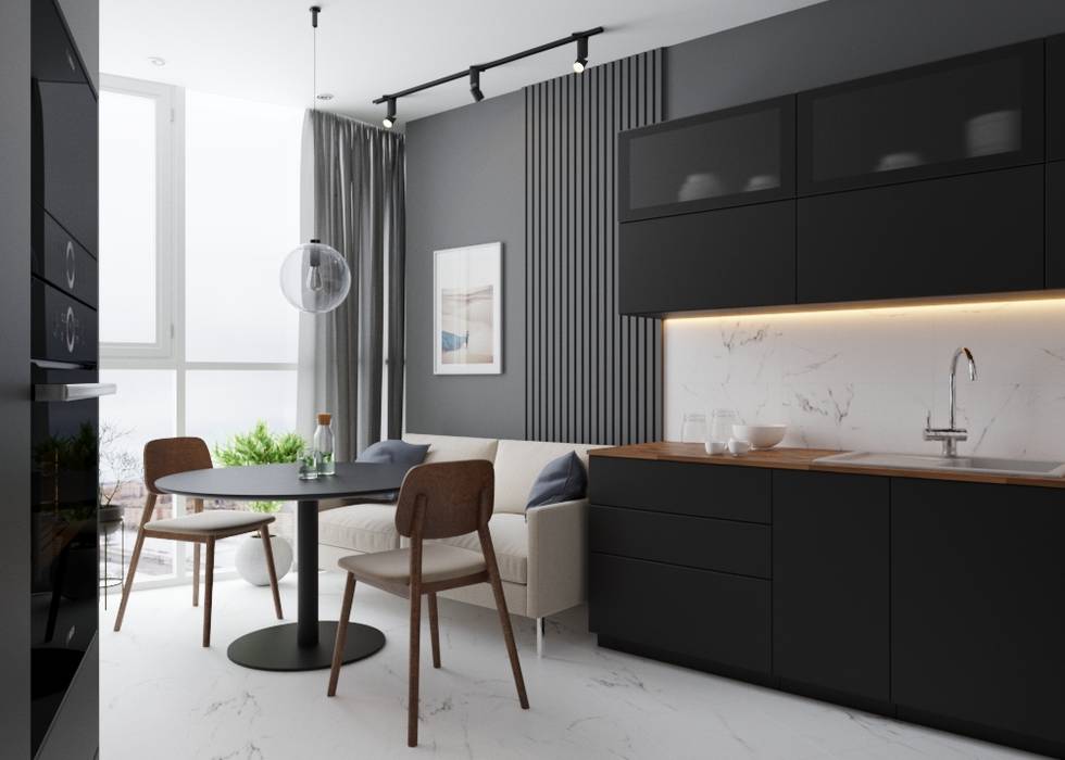 Apartment 65 m2, Postolake Postolake Minimalistische Küchen Marmor