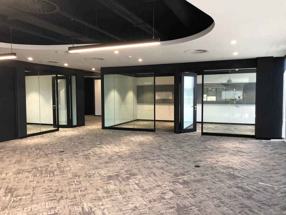 GF Serene acoustic de-mountable partition system with Varikust® acoustic doors Aluglass Bautech (Pty) Limited Commercial spaces Glass acoustic doors,Commercial Spaces