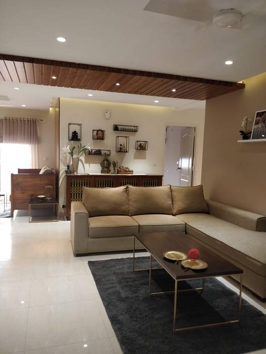 Apartment, Kondapur, Saloni Narayankar Interiors Saloni Narayankar Interiors Rustieke woonkamers Massief hout Bont