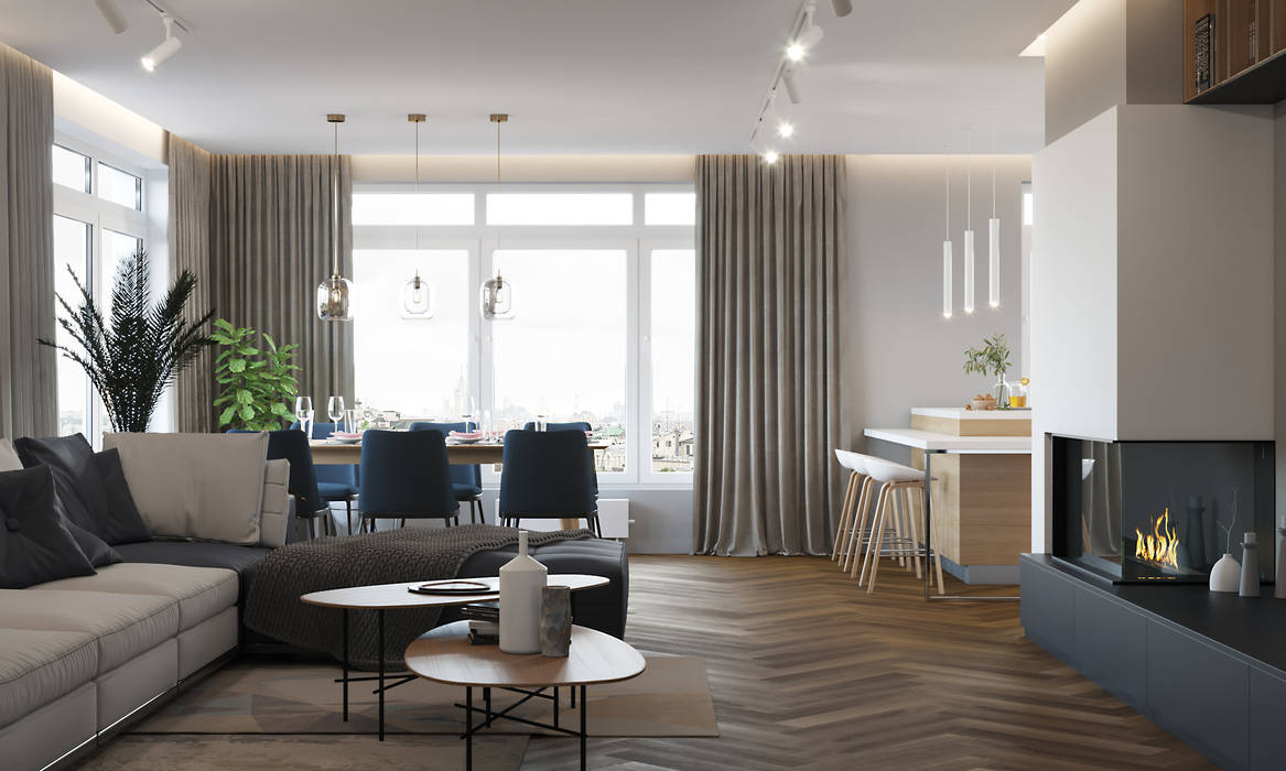 Wohnung. Berlin. 2019-2020/ 3D-Visualisierungen/ Immobilien Rendering, NK-Line NK-Line 客廳