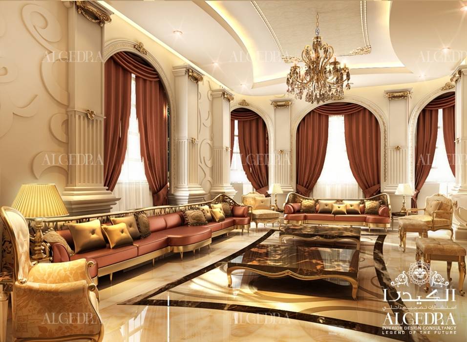 Classic style luxury majlis design in Dubai, Algedra Interior Design Algedra Interior Design Ruang Keluarga Klasik