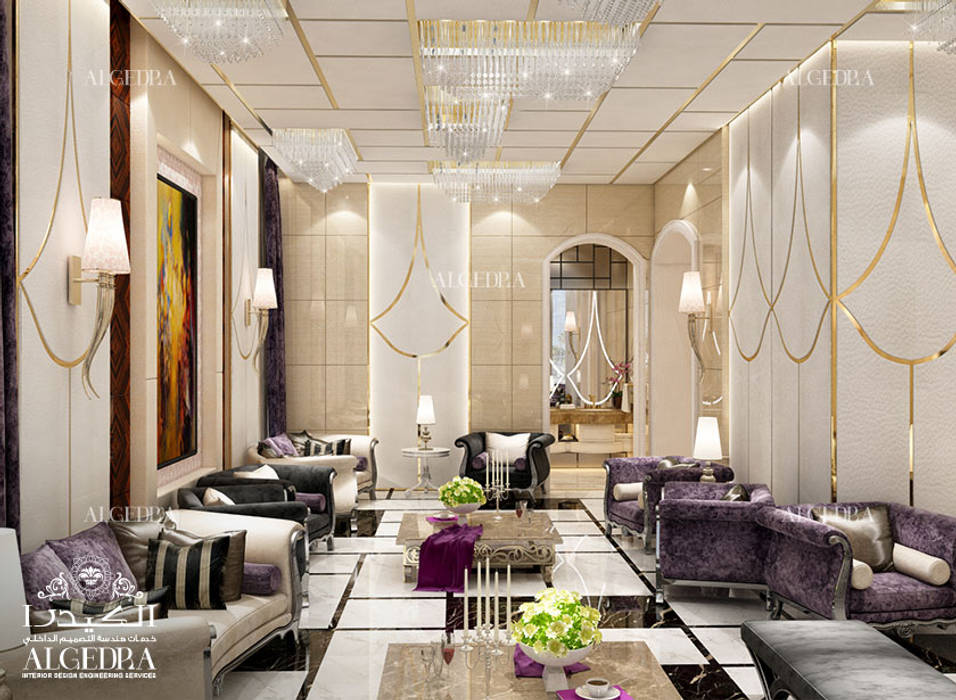تصميم غرفة معيشة أنيقة على الطراز الحديث مع عناصر كلاسيكية Algedra Interior Design غرفة المعيشة