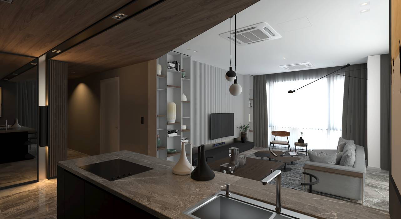 ARIA LUXURY RESIDENCE BOLDNDOT SDN BHD Living room Living, modern, minimalist, kitchen
