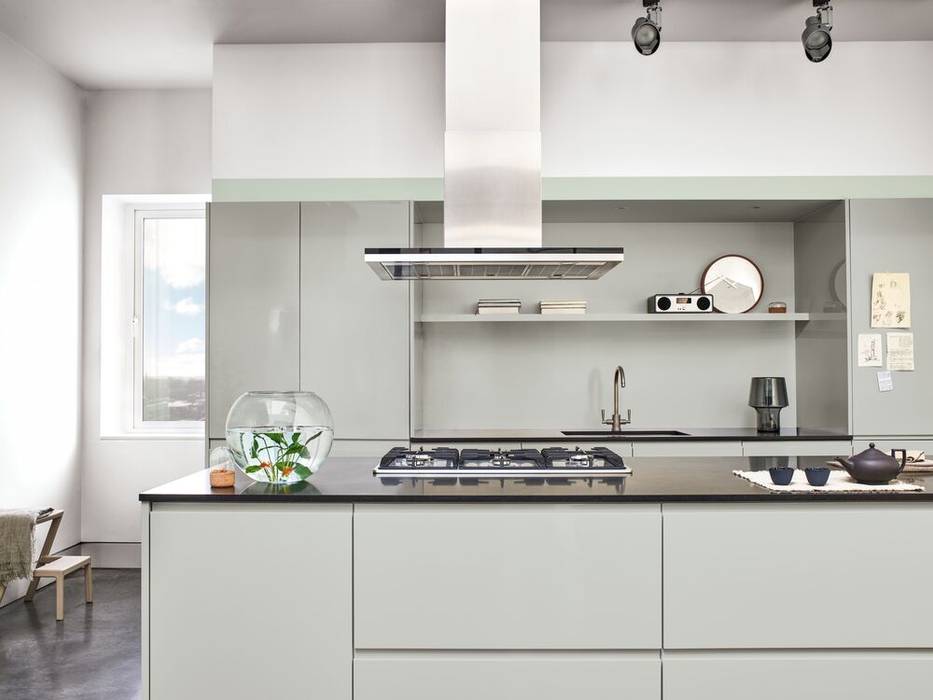 A calm and tranquil kitchen with the Dulux Colour of the Year 2020 Dulux UK Modern kitchen kitchen, dulux, green grey, paint colour, colour of the year, tranquil dawn