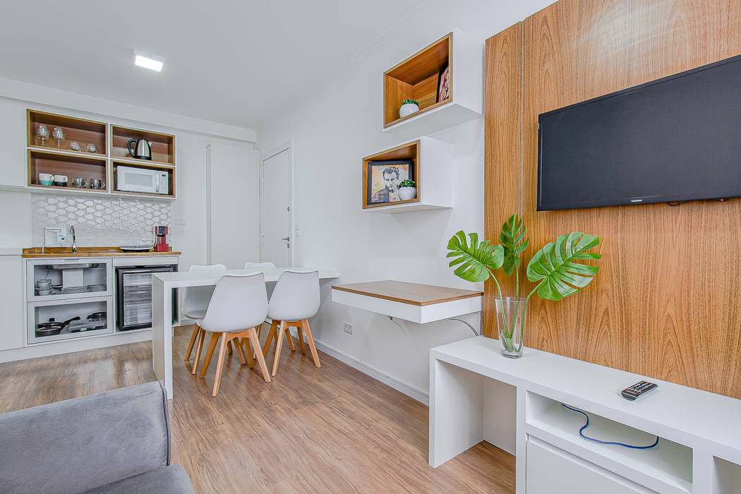 Apartamento Pequeno- Sala e Cozinha Integrada homify Salas de jantar modernas