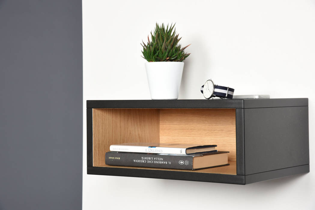 Open Floating Nightstand / Hall floating table entryway console in solid Valcromat / Bedside scandinavian mid century modern / Side table Ebanisteria Cavallaro SoggiornoTavolini Legno composito Nero Open Floating Nightstand / homify/ hall table entryway/ console/ living room/ side table/ mid century/
