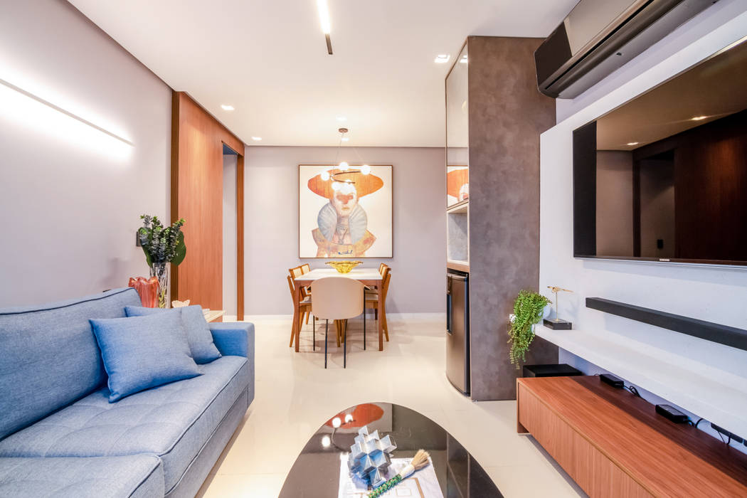 Sala de estar e jantar integradas Manuela Castro Arquitetura Salas de estar modernas