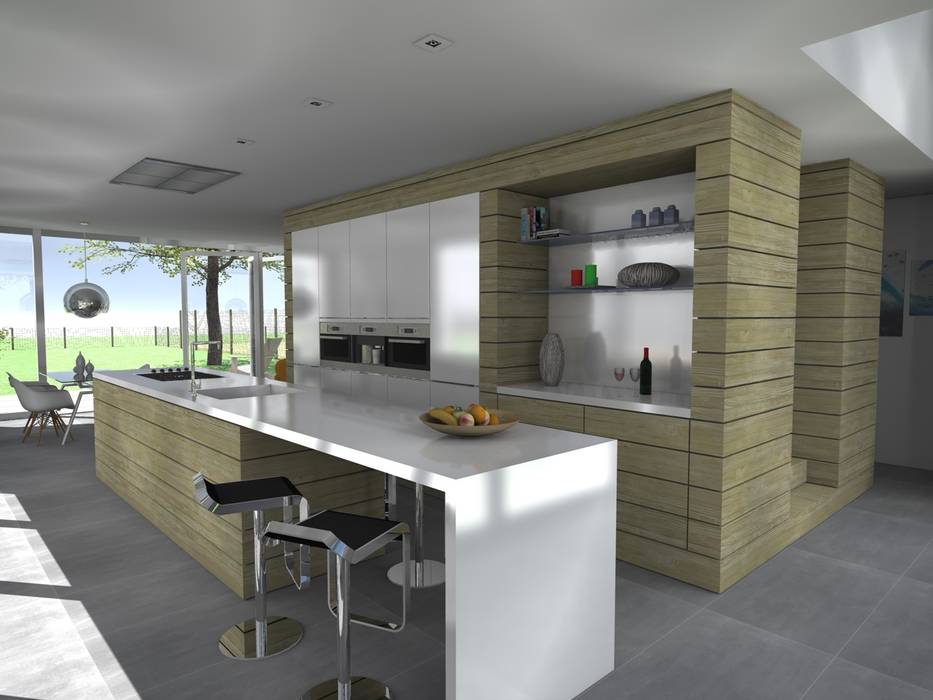 kookeiland Studio FLORIS Keukenblokken schuur, schuurwoning, modern, hout, zink, aluminium, strak, eenvoud