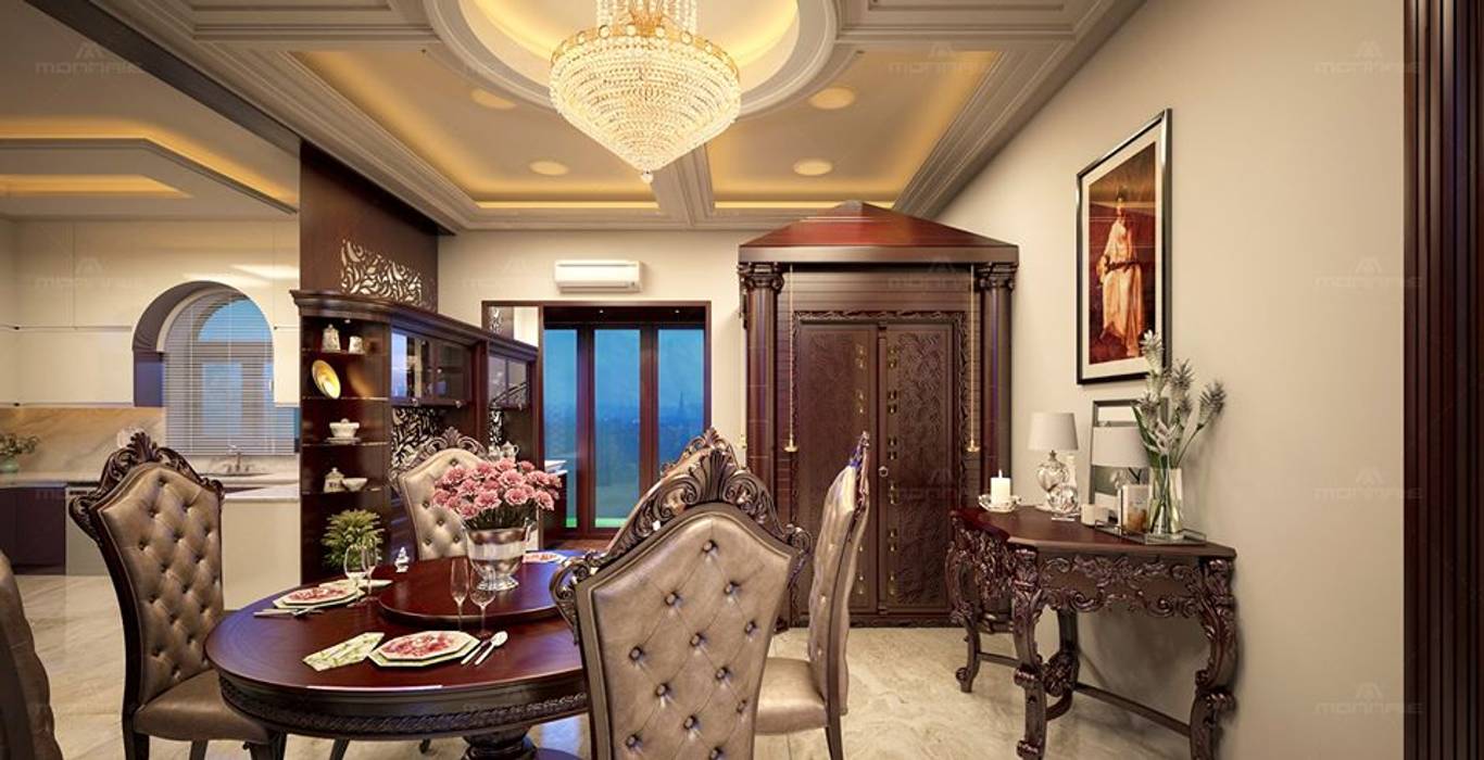 We are happy to provide a wonderful royal look design as per your taste... Monnaie Interiors Pvt Ltd Classic style dining room