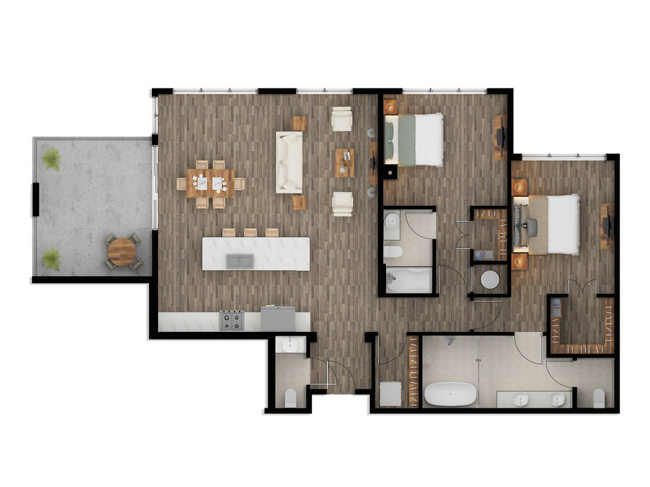Color 2D Floor Plan Rendering Services fo Property Owners Phoenix Arizona, JMSD Consultant - 3D Architectural Visualization Studio JMSD Consultant - 3D Architectural Visualization Studio Baños de estilo moderno Madera Acabado en madera