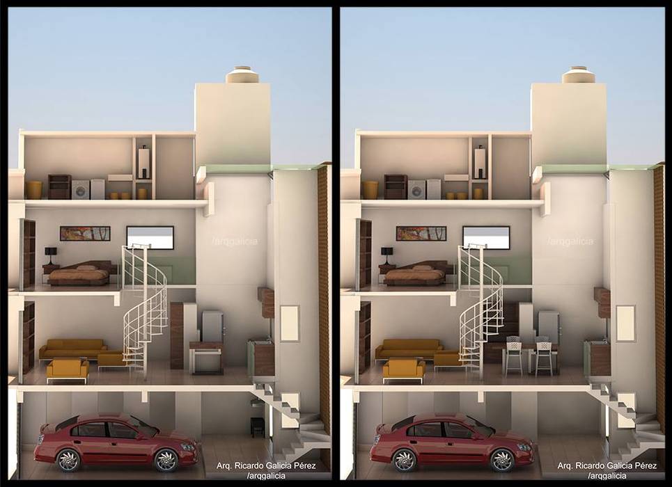 Corte Longitudinal del departamento GALICIA AV Arquitectura más Virtual Pisos