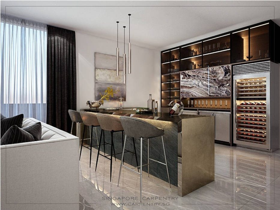 Super-Modern Opulence Singapore Carpentry Interior Design Pte Ltd Kitchen units Marble