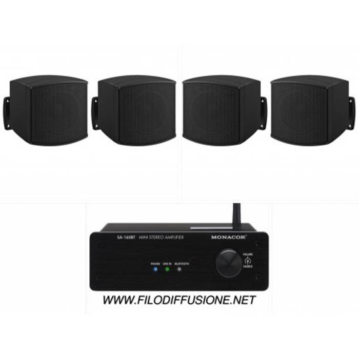 Sistema in kit per filodiffusione composto da Amplificatore con BLUETOOTH e 4 mini diffusori neri da parete, Masterstore24 srls Masterstore24 srls Commercial spaces Offices & stores