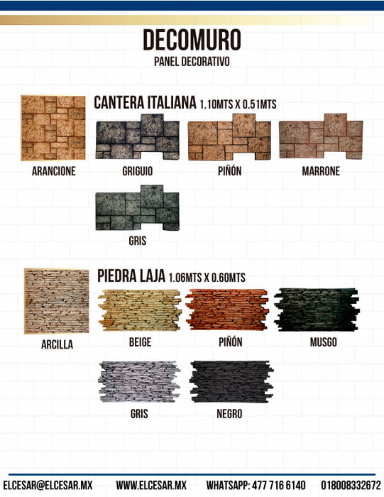 Nuestro Catalogo de Productos, EL CÉSAR DISEÑO EN ACABADOS Y DECORACIÓN EL CÉSAR DISEÑO EN ACABADOS Y DECORACIÓN Dinding & Lantai Modern Batu Wall & floor coverings