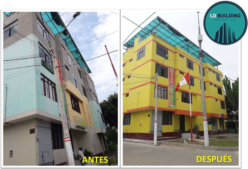 Pintura de fachadas interior y exterior de Hotel, LD Building EIRL LD Building EIRL Casas modernas: Ideas, diseños y decoración