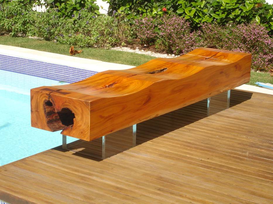 BANCOS LONGOS EM MADEIRA, Camacã Design em Madeira Camacã Design em Madeira Rustic style pool Solid Wood Multicolored Pool