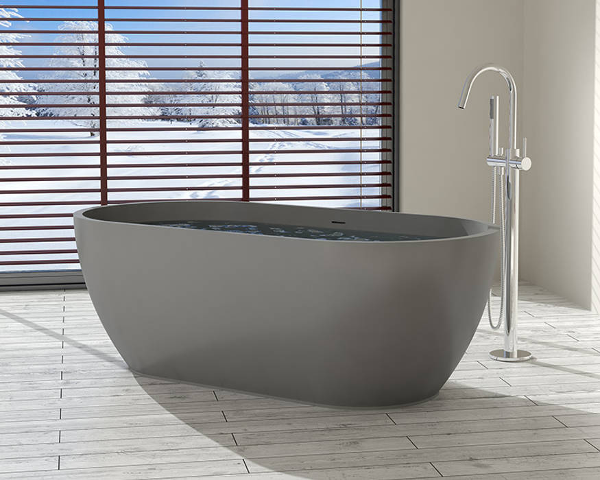 Freistehende Mineralguss Badewanne BW-02-XL in grau Badeloft - Badewannen und Waschbecken aus Mineralguss und Marmor