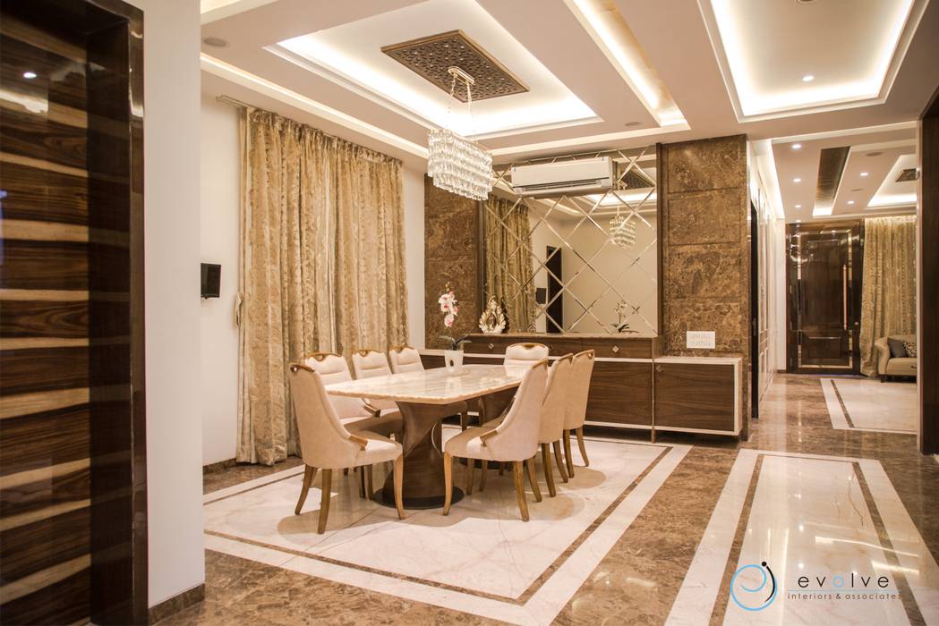 Dining Area- Grand and luxurious Evolve Interiors & Associates Classic style dining room Marble