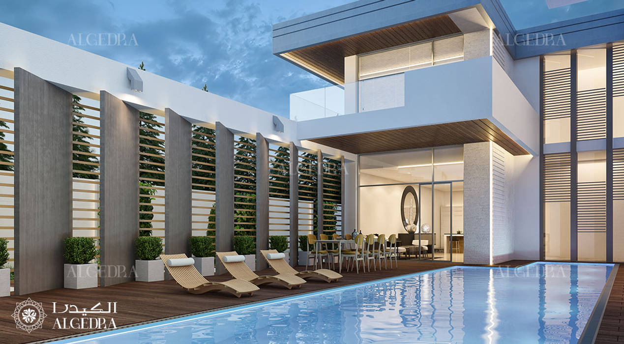 Modern villa design in Dubai, Algedra Interior Design Algedra Interior Design モダンスタイルの プール