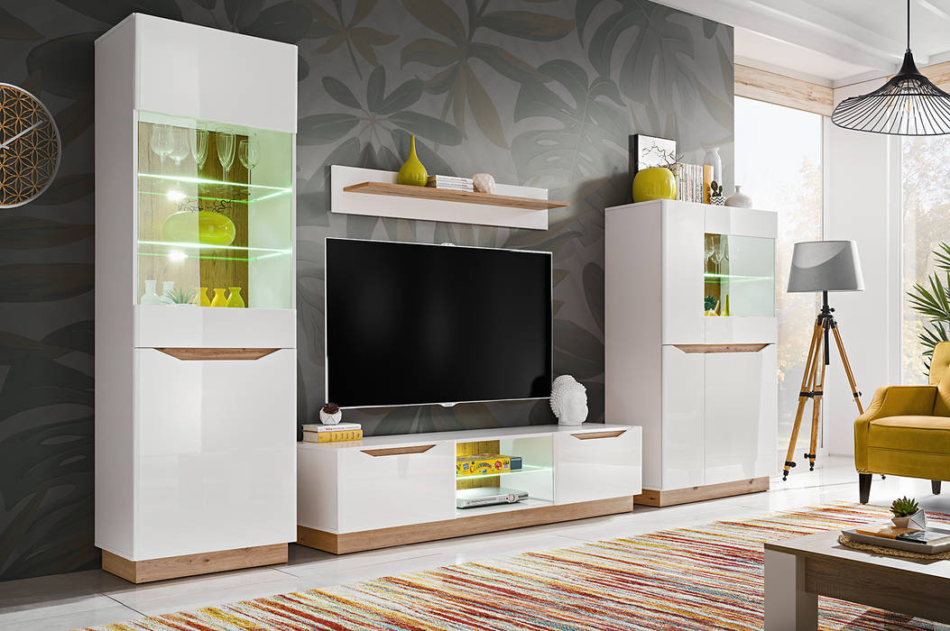 Meblościanki, Meble Minio Meble Minio Modern Living Room Chipboard White Cupboards & sideboards