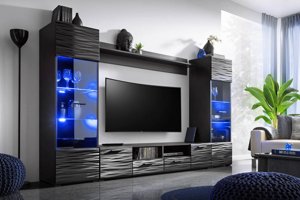 Meblościanki, Meble Minio Meble Minio Modern Living Room Chipboard Black Cupboards & sideboards