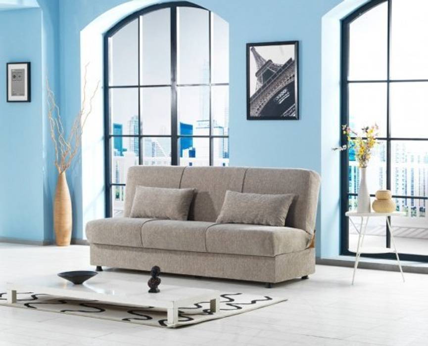 Divano letto 190x108 beige grigio con vano contenitore, Bagno Italia Bagno Italia Nowoczesny salon Tekstylia Złoty Kanapy i fotele