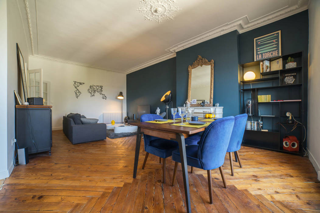 appartement ancien masculin, MISS IN SITU Clémence JEANJAN MISS IN SITU Clémence JEANJAN Eclectic style dining room Wood Wood effect