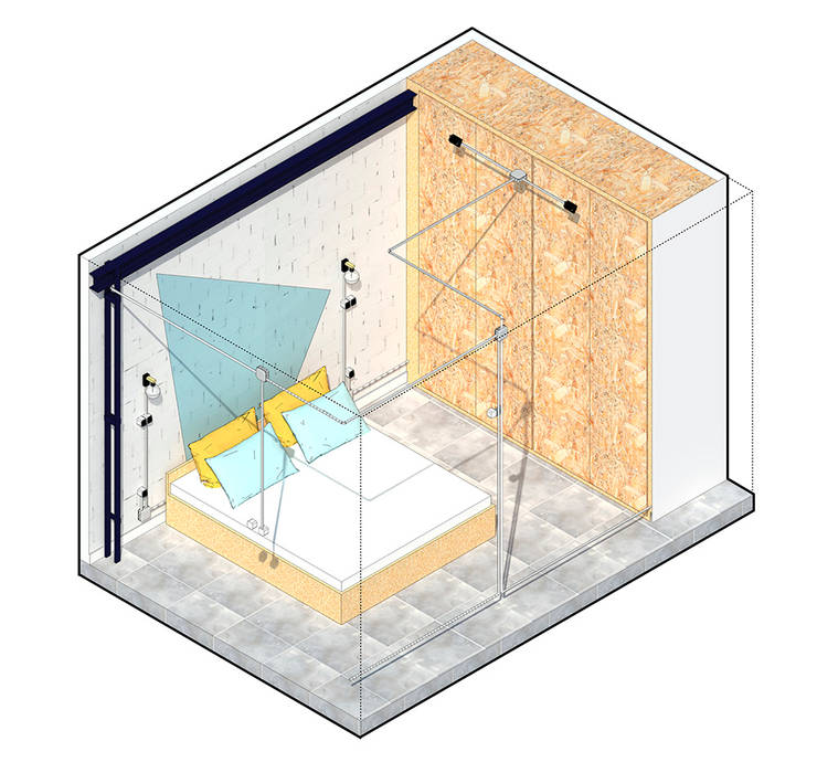 Diseño de dormitorio para reforma integral de apartamento. OOIIO Arquitectura reforma integral, apartamento, moderno, divertido, loft, estudio, casas de diseño, estudio de arquitectura, dormitorio