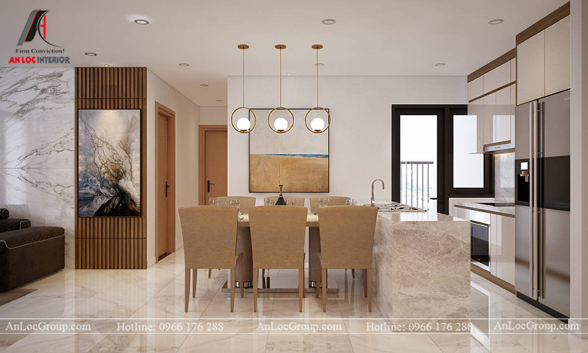 Thiết kế nội thất chung cư 99m2 tại Imperia Sky Garden - Anh Thức, Nội Thất An Lộc Nội Thất An Lộc Comedores de estilo moderno