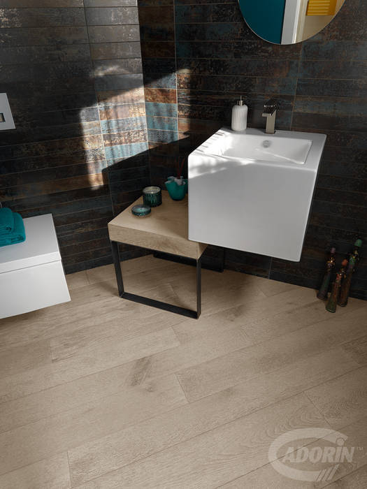 Parquet e Top lavabo in Quercia Contorta sabbiata finitura Pietra Cadorin Group Srl - Italian craftsmanship production Wood flooring and Coverings Pavimento