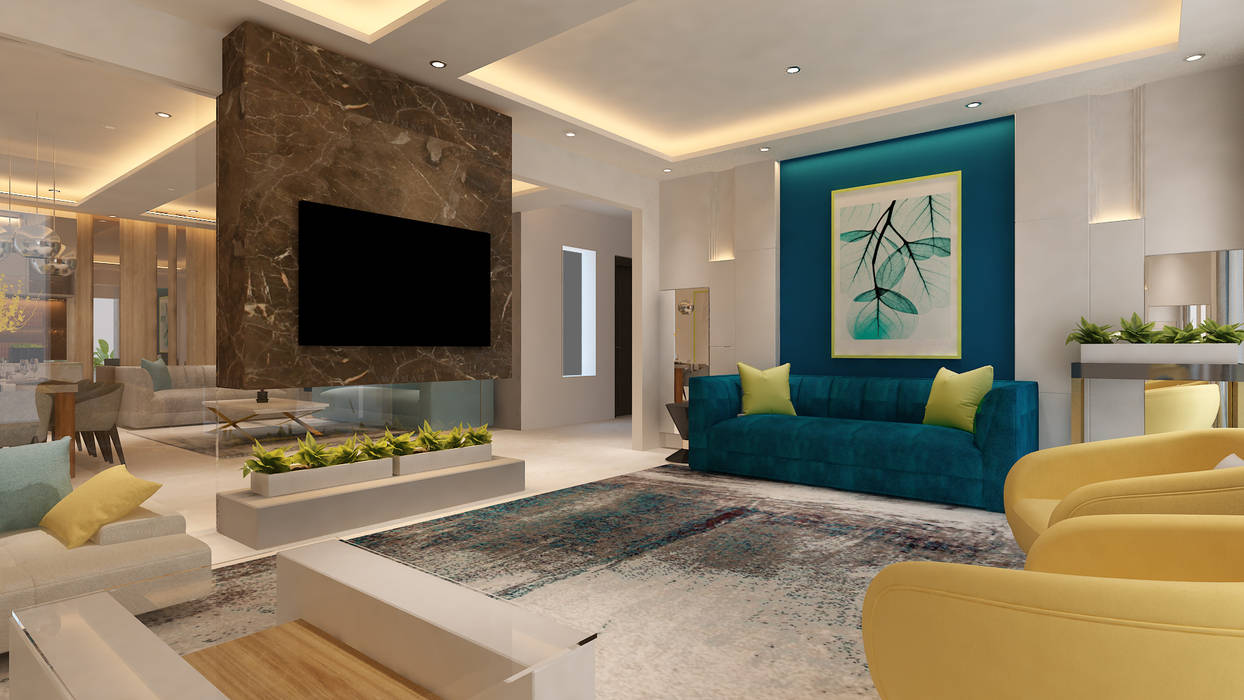 Living area hc designs minimalist living room marble beige ...