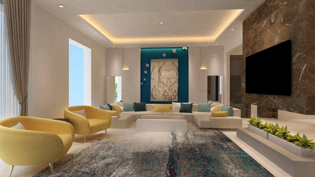 Living Room HC Designs Minimalist living room Marble Beige