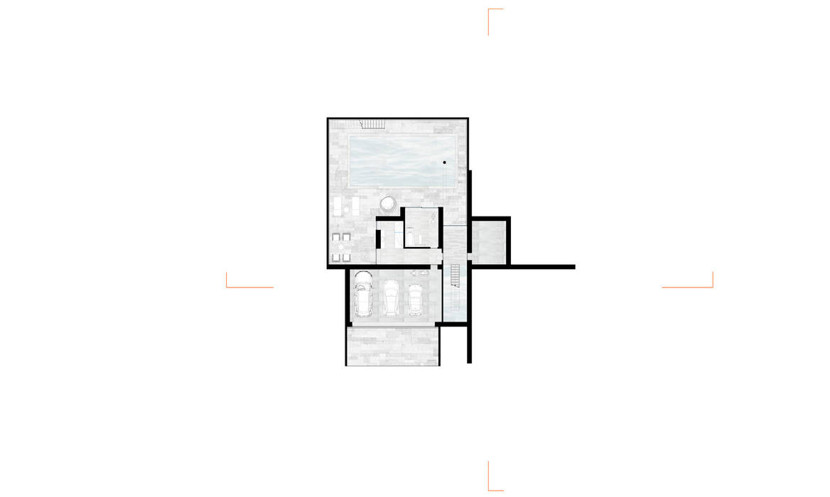 progetto - piano interrato Marcello Cesini Architetto Case in stile minimalista casa unifamile,villa, pietra, acqua, verde, vetro, legno