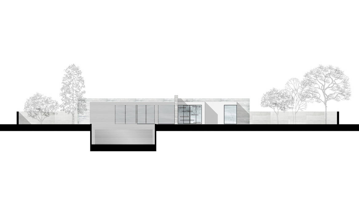 progetto - prospetto sud Marcello Cesini Architetto Case in stile minimalista casa unifamile,villa, pietra, acqua, verde, vetro, legno