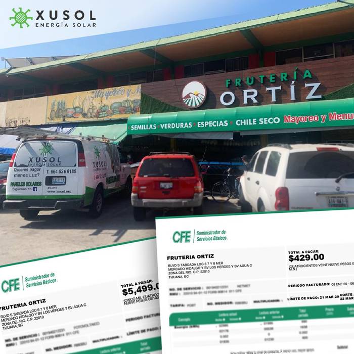 Recibos de CFE de antes y después de la instalación de paneles XUSOL Energía Solar