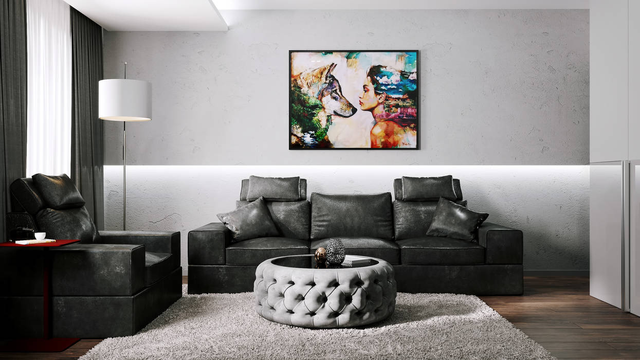 Black and White modern appartment, ANDO ANDO 现代客厅設計點子、靈感 & 圖片