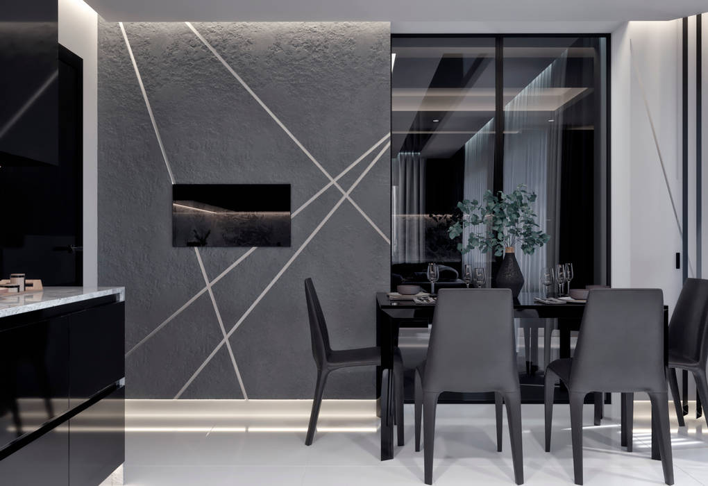 Black and White modern appartment, ANDO ANDO Dapur Modern